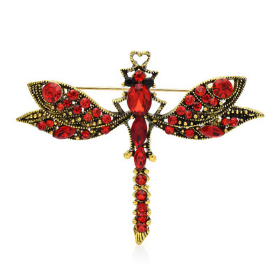 Wuli&baby Broșe vintage cu libelule pentru femei unisex 2 culori strasuri stil palat insecte petrecere birou broșă pin cadouri