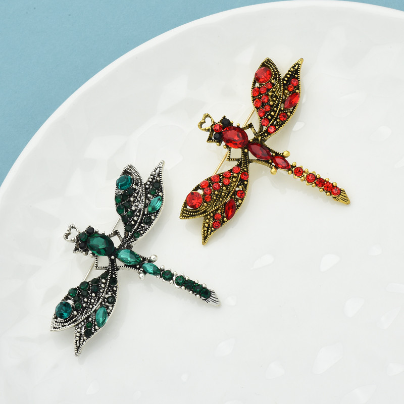 Wuli&baby Broșe vintage cu libelule pentru femei unisex 2 culori strasuri stil palat insecte petrecere birou broșă pin cadouri