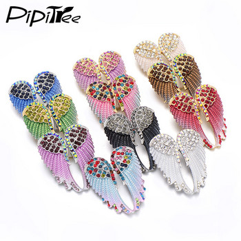 Pipitree Fashion Vintage Angel Wings Brooch Pins Дамски мъжки бижута Коледен подарък Антични златисти брошки с кристали