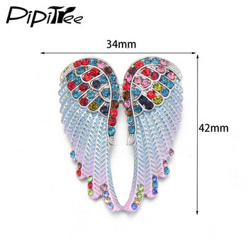 Pipitree Fashion Vintage Angel Wings Brooch Pins Дамски мъжки бижута Коледен подарък Антични златисти брошки с кристали