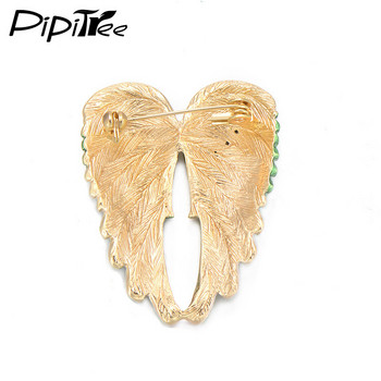 Pipitree Fashion Vintage Angel Wings Brooch Pins Дамски мъжки бижута Коледен подарък Антични златисти брошки с кристали