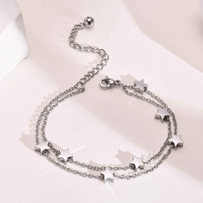 Brățări cu farmec cu stele elegante pentru femei, brățară cu lanț din oțel inoxidabil de culoare aurie, bijuterii cadou, lungime reglabilă