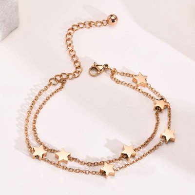 Brățări cu farmec cu stele elegante pentru femei, brățară cu lanț din oțel inoxidabil de culoare aurie, bijuterii cadou, lungime reglabilă