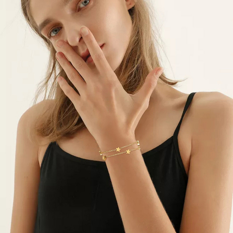 Brățări cu farmec cu stele elegante pentru femei, brățară cu lanț din oțel inoxidabil de culoare aurie, bijuterii cadou, lungime reglabilă