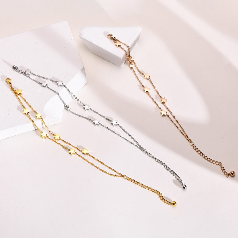 Brățări cu farmec cu stele elegante pentru femei, brățară cu lanț din oțel inoxidabil de culoare aurie, bijuterii cadou, lungime reglabilă