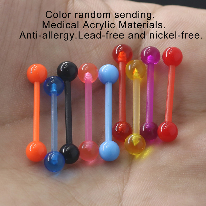 10 bucăți mixte de culoare bomboană bară bilă din plastic limbă industrial piercing unghii flexibile femei Stud bijuterii pentru corp accesorii