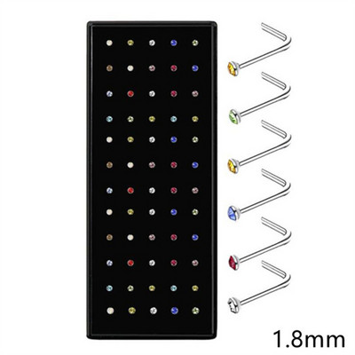40/60 tk Crystal Stud ninarõngaste komplekt 1,8mm roostevabast terasest ninarõngaste komplekt Lshape Indian Nose Stud Pack Piercing Nariz Hoop Ehted