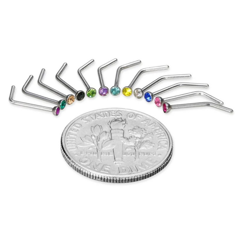 40/60 tk Crystal Stud ninarõngaste komplekt 1,8mm roostevabast terasest ninarõngaste komplekt Lshape Indian Nose Stud Pack Piercing Nariz Hoop Ehted