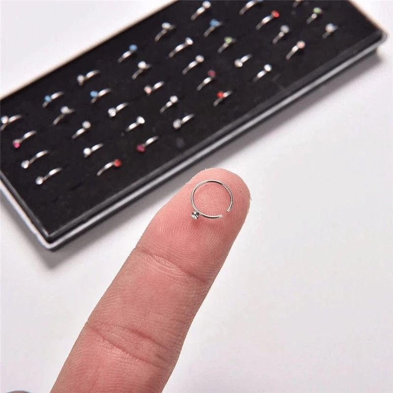 40/60 tk Crystal Stud ninarõngaste komplekt 1,8mm roostevabast terasest ninarõngaste komplekt Lshape Indian Nose Stud Pack Piercing Nariz Hoop Ehted