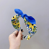 Fată de modă bentiță din țesătură cu flori și fructe, noua culoare drăguță, cu fundă, cu margine largă, bentita din burete, accesorii pentru păr pentru femei