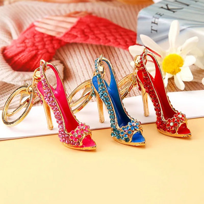 Luksusa Rhinestone augstpapēžu apavu atslēgu piekariņš dāmām kristāla sandales atslēgu piekariņš rokassomiņa auto kulonu aksesuāri meitenēm sievietēm dāvanas