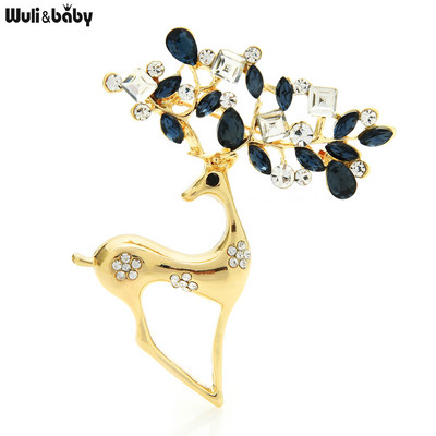 Wuli&baby Broșe cu strasuri zâne cerb pentru femei unisex Crăciun Anul Nou Broșă Pin Cadouri