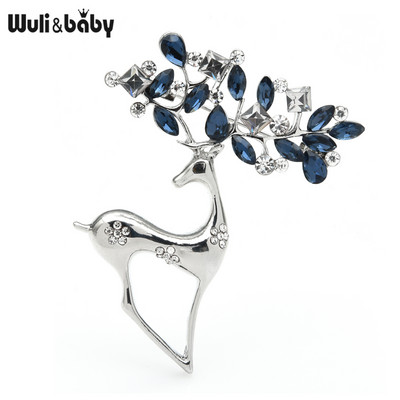 Wuli&baby Broșe cu strasuri zâne cerb pentru femei unisex Crăciun Anul Nou Broșă Pin Cadouri