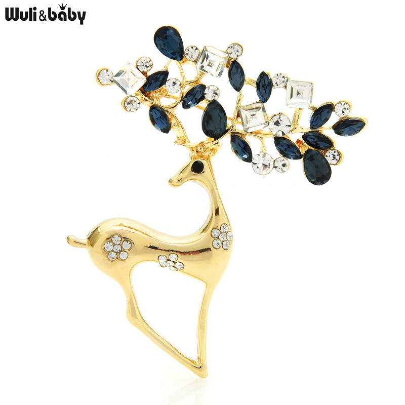 Wuli&baby Broșe cu strasuri zâne cerb pentru femei unisex Crăciun Anul Nou Broșă Pin Cadouri