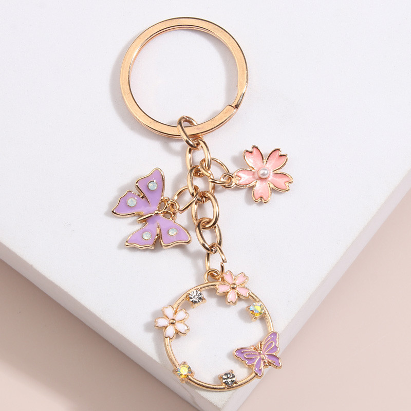 Breloc drăguț emailat Fluture Sakura Inel cheie Breloc de grădină Breloc de grădină Cadouri de prietenie pentru femei, fete, bijuterii lucrate manual