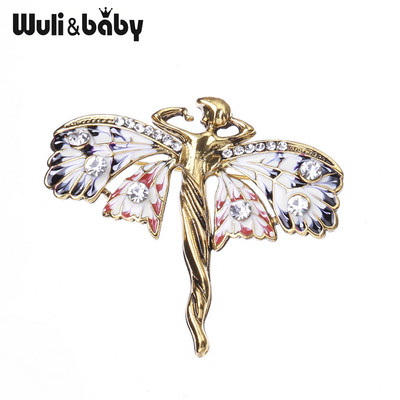 Wuli&baby Butterfly Fairy Брошки за жени Унисекс 2-цветна емайлирана ангелска фигура Парти Брошка за офис Игли Подаръци