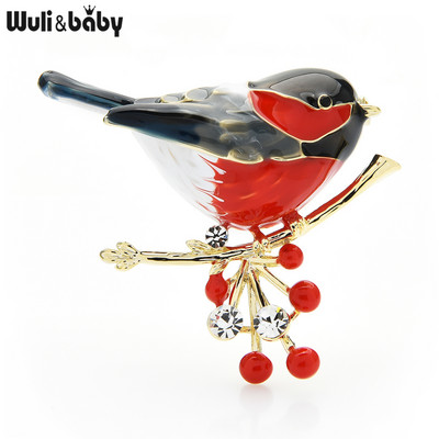 Wuli&baby 2021 Broșă de pasăre multicoloră Ace de calitate emailat Ainmal Broșe Anul Nou Designer Bijuterii Cadou Pyrrhula pyrrhula