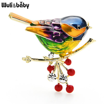 Wuli&baby 2021 Multicolor Bird Bross Pins Minőségi Zománc Ainmal Brossok Szilveszter tervezői ékszer ajándék Pyrrhula pyrrhula