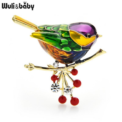 Wuli&baby 2021 Multicolor Bird Bross Pins Minőségi Zománc Ainmal Brossok Szilveszter tervezői ékszer ajándék Pyrrhula pyrrhula