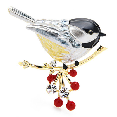 Wuli&baby 2021 Multicolor Bird Bross Pins Minőségi Zománc Ainmal Brossok Szilveszter tervezői ékszer ajándék Pyrrhula pyrrhula