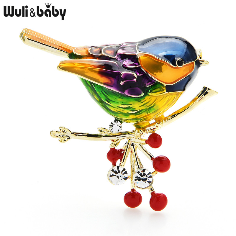 Wuli&baby 2021 Multicolor Bird Bross Pins Minőségi Zománc Ainmal Brossok Szilveszter tervezői ékszer ajándék Pyrrhula pyrrhula