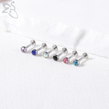 ZS 6-13PCS/LOT 16G комплект за пиърсинг за устни от неръждаема стомана Crystal Monroe Lip Stud Ear Tragus Helix Пиърсинг на хрущял 6/8/10 mm