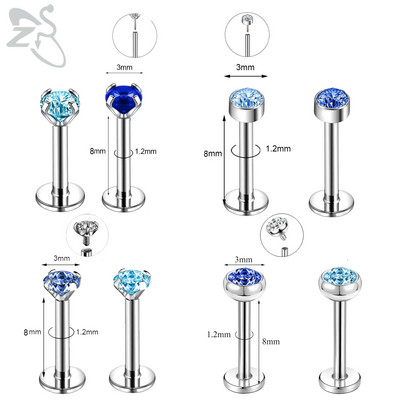 ZS 6-13PCS/LOT 16G Set za piercing za usnu Labret od nehrđajućeg čelika Crystal Monroe Piercing za usne Tragus Helix u hrskavici 6/8/10 mm
