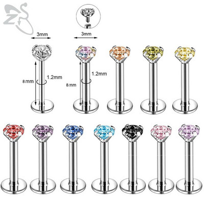 ZS 6-13PCS/LOT 16G Set za piercing za usnu Labret od nehrđajućeg čelika Crystal Monroe Piercing za usne Tragus Helix u hrskavici 6/8/10 mm