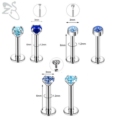 ZS 6-13PCS/LOT 16G Set za piercing za usnu Labret od nehrđajućeg čelika Crystal Monroe Piercing za usne Tragus Helix u hrskavici 6/8/10 mm