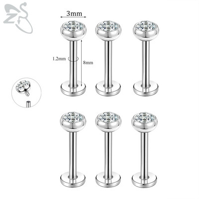 ZS 6-13PCS/LOT 16G Set za piercing za usnu Labret od nehrđajućeg čelika Crystal Monroe Piercing za usne Tragus Helix u hrskavici 6/8/10 mm