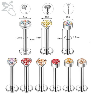 ZS 6-13PCS/LOT 16G Set za piercing za usnu Labret od nehrđajućeg čelika Crystal Monroe Piercing za usne Tragus Helix u hrskavici 6/8/10 mm