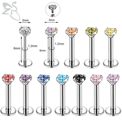 ZS 6-13PCS/LOT 16G Set za piercing za usnu Labret od nehrđajućeg čelika Crystal Monroe Piercing za usne Tragus Helix u hrskavici 6/8/10 mm