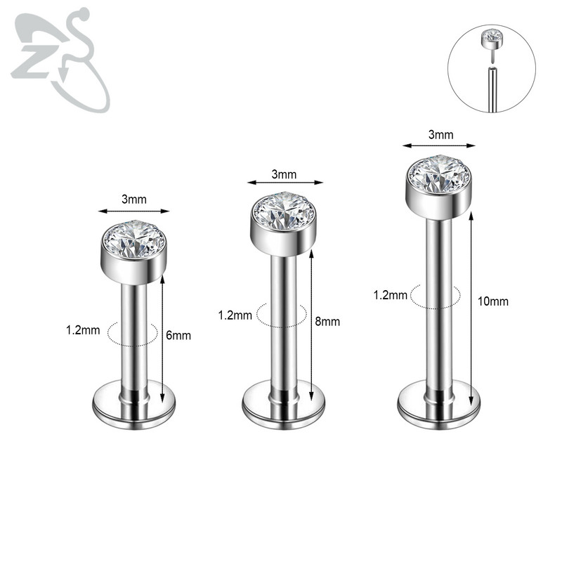 ZS 6-13PCS/LOT 16G Set za piercing za usnu Labret od nehrđajućeg čelika Crystal Monroe Piercing za usne Tragus Helix u hrskavici 6/8/10 mm