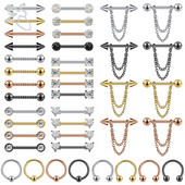 ZS 2 buc. Piercing pentru mamelon din cristal inimă, negru, trandafir, culoare aur, ciucuri, picătură din oțel inoxidabil, inel pentru mamelon, bijuterii pentru piercing pentru corp 14G