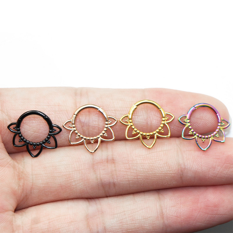 Inel pentru nas în formă de floare Septum Clicker Helix Piercing ureche Cartilage Daith Hoop Piercing pentru corp pentru femei bărbați oțel chirurgical 316L
