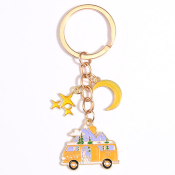 Μπρελόκ εμαγιέ Moon Star Sightseeing Bus Key Ring Camping Μπρελόκ για Camper Χειροποίητα κοσμήματα Δώρα