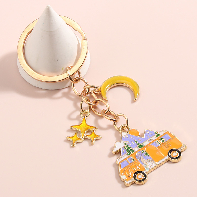 Breloc emailat, stea lunii, inel de chei pentru autobuz, lanțuri de chei pentru camping, bijuterii lucrate manual, cadouri