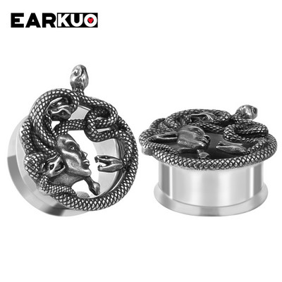 EARKUO Trendy, popularni čepići za uši od nehrđajućeg čelika, tuneli, rastezači, modni nakit za piercing naušnice, ekspanderi, mjerači, 2 kom.