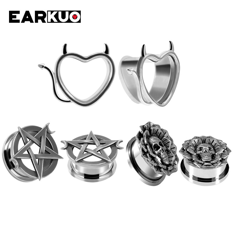 EARKUO Trendy, popularni čepići za uši od nehrđajućeg čelika, tuneli, rastezači, modni nakit za piercing naušnice, ekspanderi, mjerači, 2 kom.