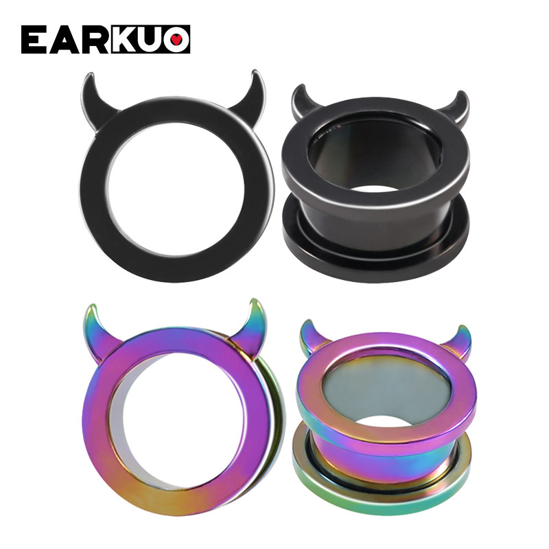 EARKUO Trendy, popularni čepići za uši od nehrđajućeg čelika, tuneli, rastezači, modni nakit za piercing naušnice, ekspanderi, mjerači, 2 kom.