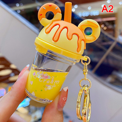 Kreslená kľúčenka Mickey Mouse s roztomilou šiškou, mliečnym čajom, tekutým pieskom, flitrovaným príveskom na kľúče, príveskom do auta pre ženy