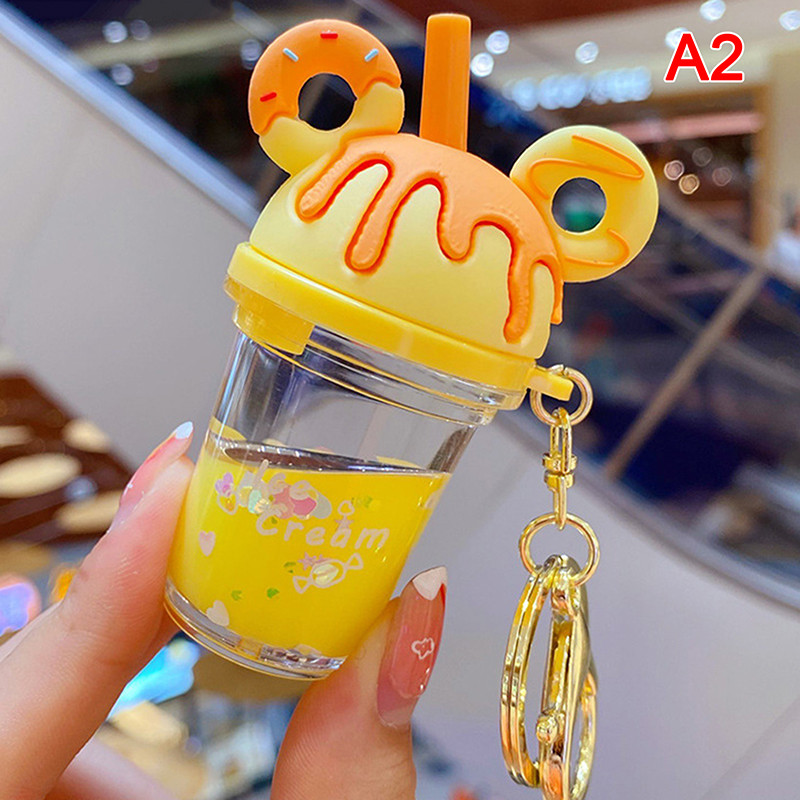 Kreslená kľúčenka Mickey Mouse s roztomilou šiškou, mliečnym čajom, tekutým pieskom, flitrovaným príveskom na kľúče, príveskom do auta pre ženy