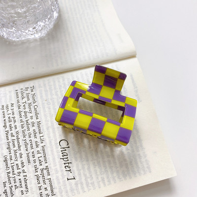 Nová kórejská dievčenská sladká sponka do vlasov, dámska vynikajúca akrylová štvorcová kockovaná sponka do vlasov do kúpeľa