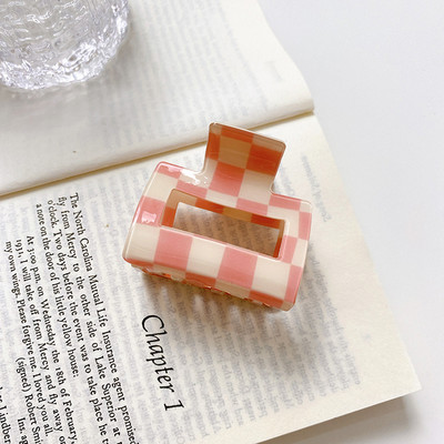 Nová kórejská dievčenská sladká sponka do vlasov, dámska vynikajúca akrylová štvorcová kockovaná sponka do vlasov do kúpeľa