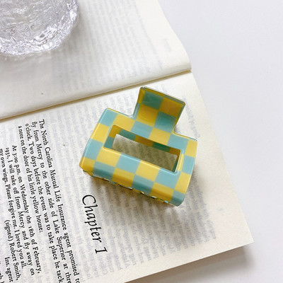 Nová kórejská dievčenská sladká sponka do vlasov, dámska vynikajúca akrylová štvorcová kockovaná sponka do vlasov do kúpeľa