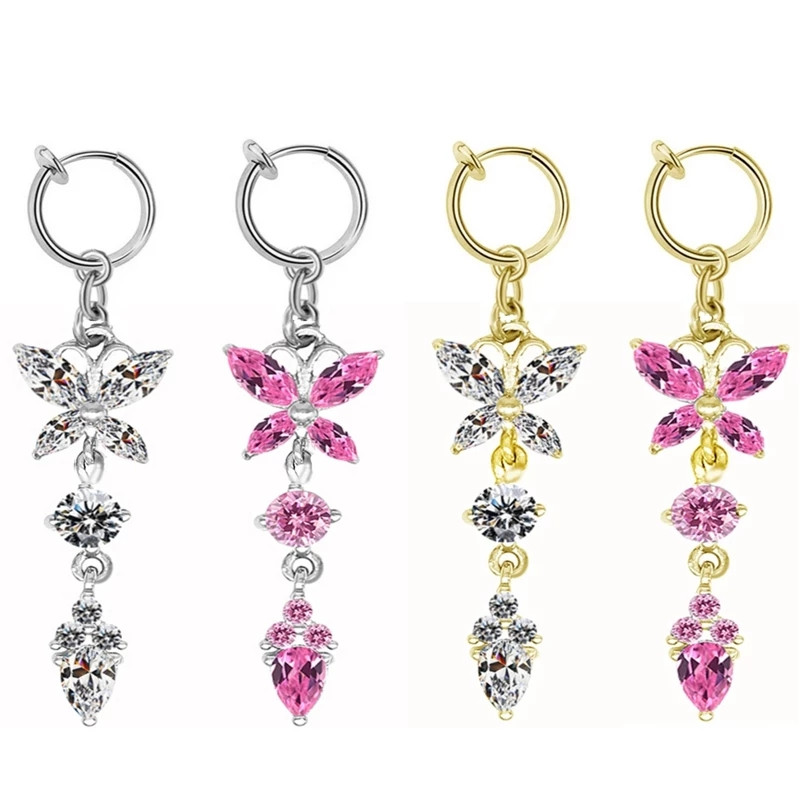 1 buc Inel pentru buric fals cu fluture Clip de piercing pentru buric fals pe ombilical Clip pentru cercei pentru cartilaj fals pentru buric
