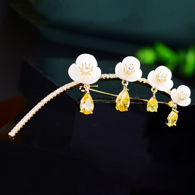 Corsaj de flori cu incrustație de zircon de înaltă calitate. Comerț cu ridicata pentru femei, accesorii pentru haine, cardigan, broșă, orhidee CZ, ace, decorare