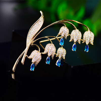 Corsaj de flori cu incrustație de zircon de înaltă calitate. Comerț cu ridicata pentru femei, accesorii pentru haine, cardigan, broșă, orhidee CZ, ace, decorare