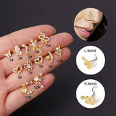1PC New Fashion În formă de L Piercing Nas Studs Floare din oțel inoxidabil Cubic Zirconia 20G Șurub Nar Piercing Indian Inel Nas