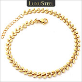 LUXUSTEEL Brățară de gleznă din oțel inoxidabil de modă pentru femei, fete, boho, culoare aurie, frunze, săgeată, bijuterii pentru picioare de plajă